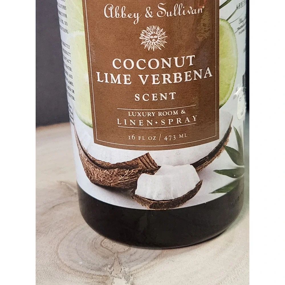 Abbey & Sullivan Coconut Lime Verbena Room‎ Linen Spray 16 oz~Made in USA